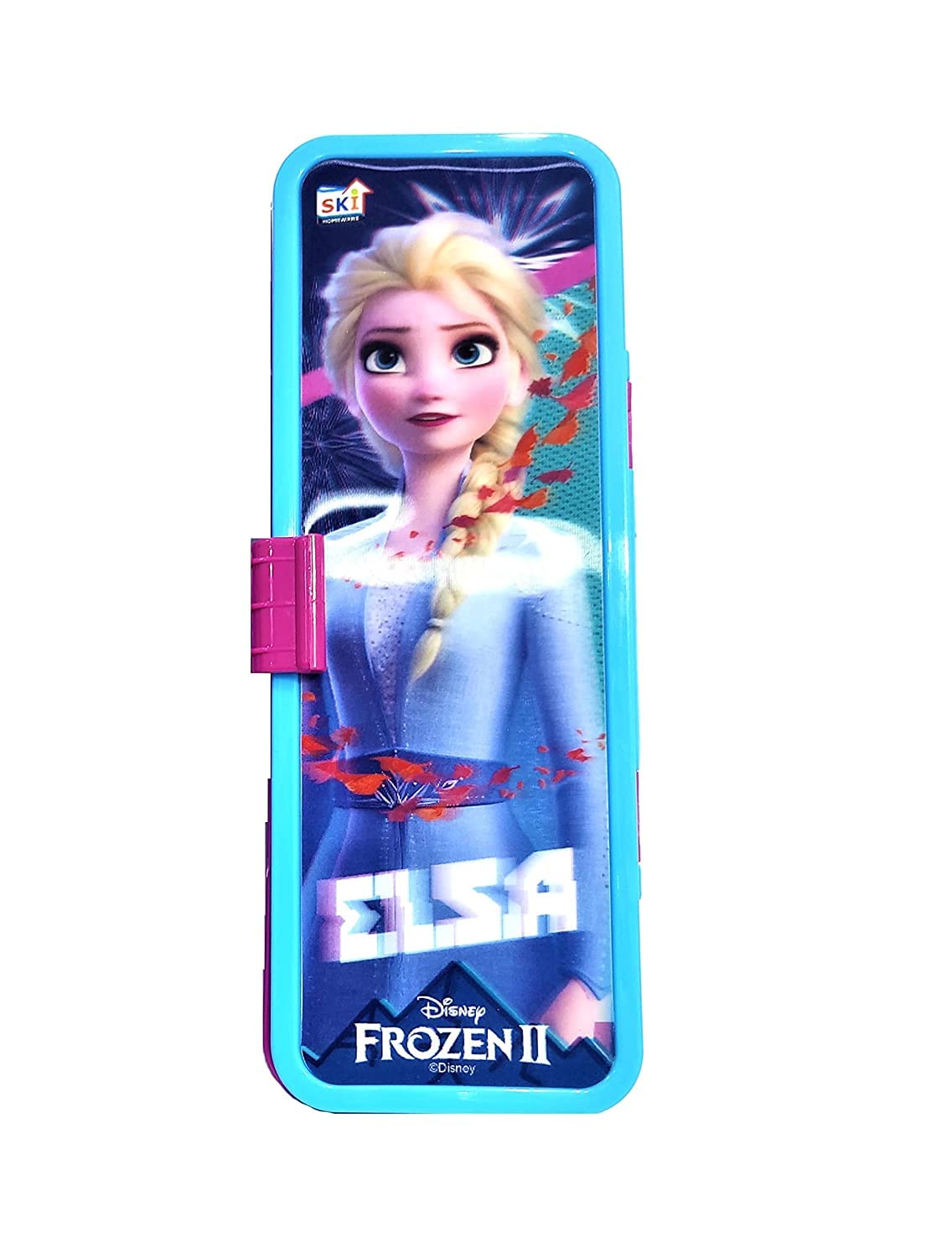 Mannat 3D View ELSA Frozen-II Printed Charater Double Layer Plastic Pencil Box with 1pcs Pencil,Eraser and Scale for Kids,Boys,Girls(ELSA Frozen-II in 3D,Pack of 1,Multicolor)