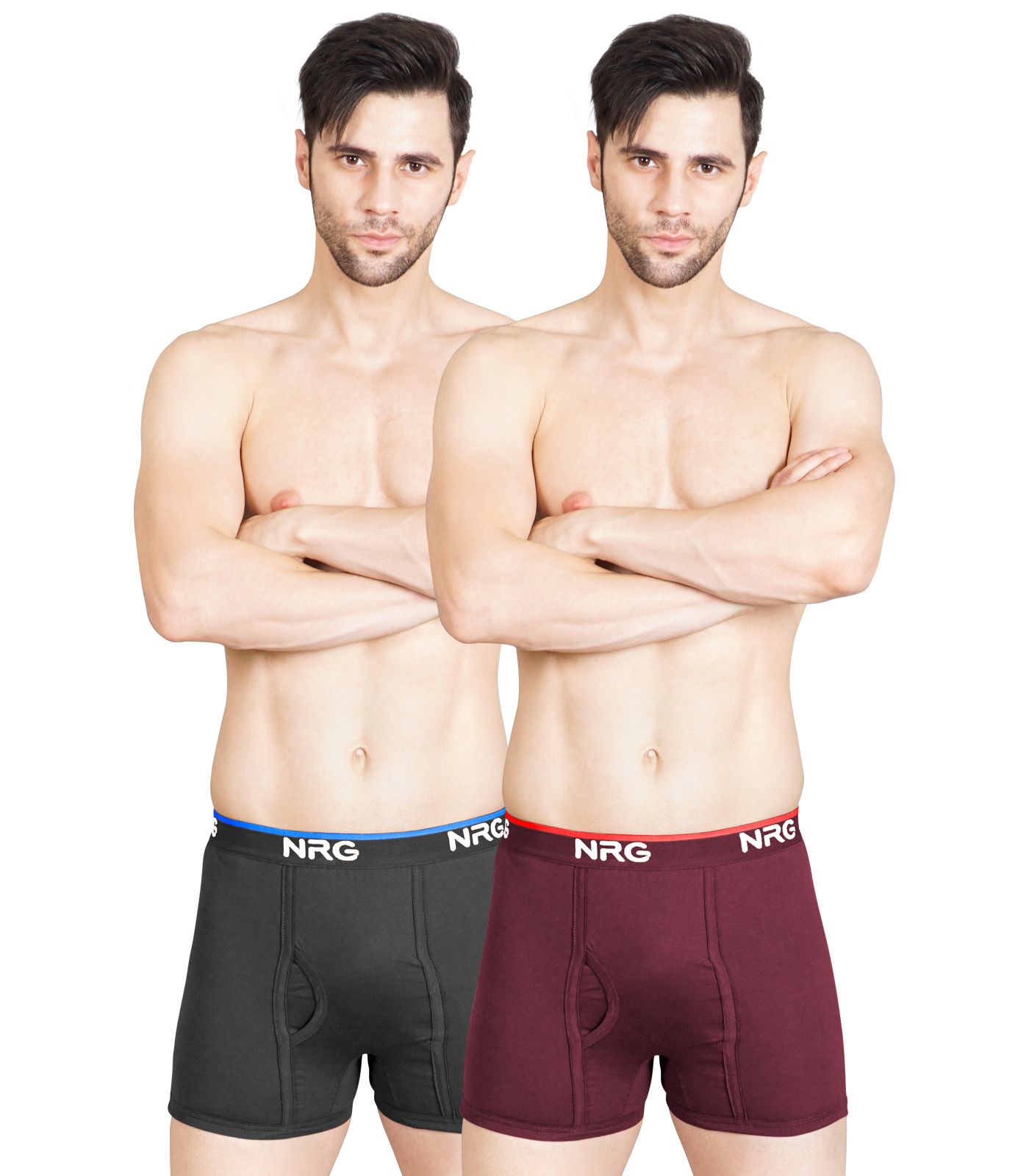 NRG Mens Cotton Assorted Colour Without Pocket Trunks ( Pack of 2 Coffee Brown - Maroon ) G11