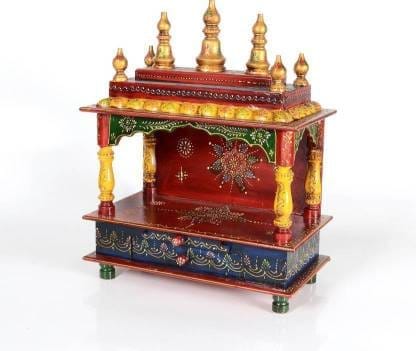Creative Handicrafts Home Temple, Wooden Temple, Pooja Mandir for Home (15x8x18 inches - Antiqe Multi Color)