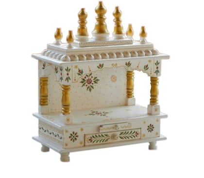 Creative Handicrafts Home Temple, Wooden Temple, Pooja Mandir for Home (15x8x18 inches - White Color)