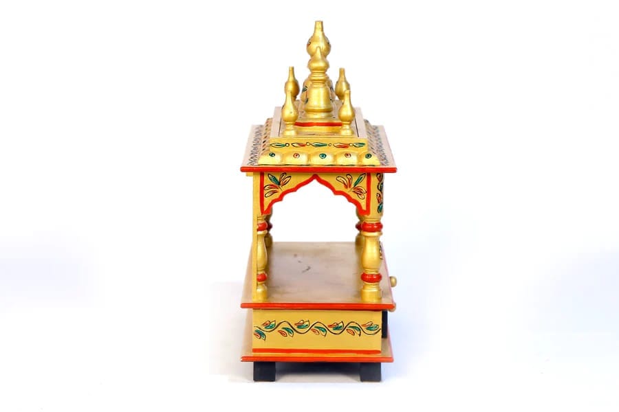 Creative Handicrafts Home Temple, Wooden Temple, Pooja Mandir for Home (15x8x18 inches - Gold Color)