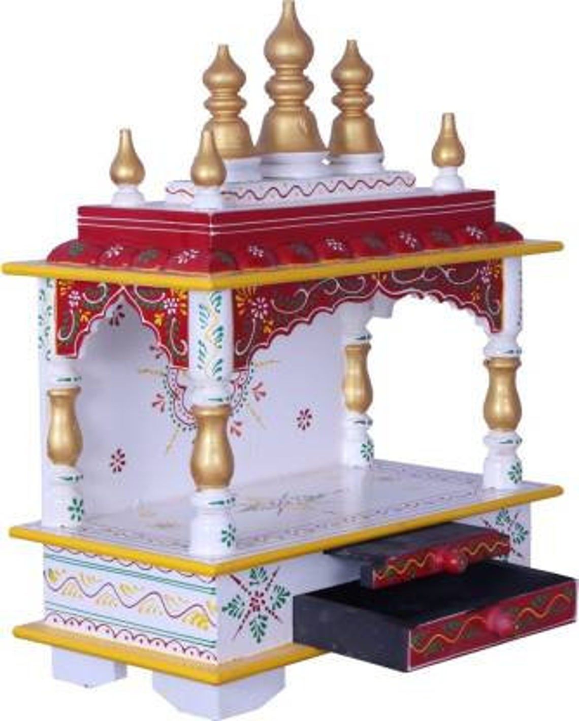 Creative Handicrafts Home Temple, Wooden Temple, Pooja Mandir for Home (15x8x18 inches - White Red Color)