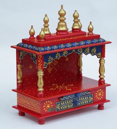 Creative Handicrafts Home Temple, Wooden Temple, Pooja Mandir for Home (15x8x18 inches - Red Blue Multicolor)