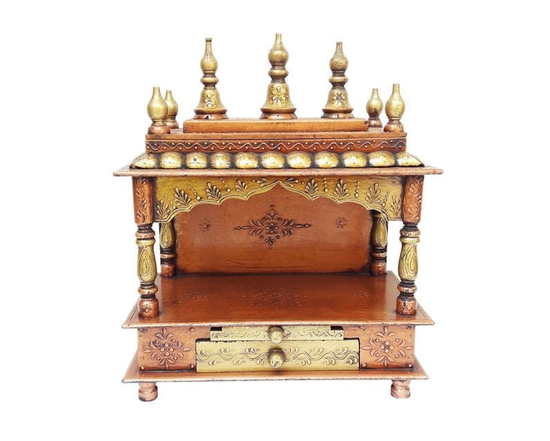 Creative Handicrafts Home Temple, Wooden Temple, Pooja Mandir for Home (15x8x18 inches - Copper Color)