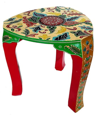 Creative Handicrafts Hand painted 3 Leg Stool | Wood Stool | Wood Table | 3 Leg Stool | Side Table (Multicolor)