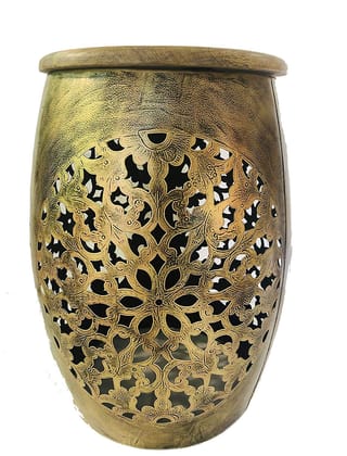 Creative Handicrafts Iron Metal T-Light Beautiful Stool Home décor/Floor Decor/Table Decor/Decoration ( Wood,Gold )