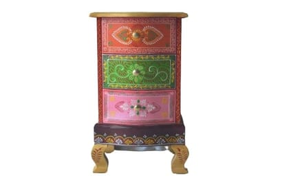 Creative Handicrafts Modern Wooden Hand Painted 3 Drawer Bedside Office/Coffee Table for Living Room (Multicolour)