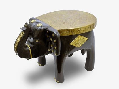 Creative Handicrafts Handcrafted and Brass & Wooden Elephant Stool, Cum Side Table, for Home/Office/Living or Bedroom Decor(ME006)