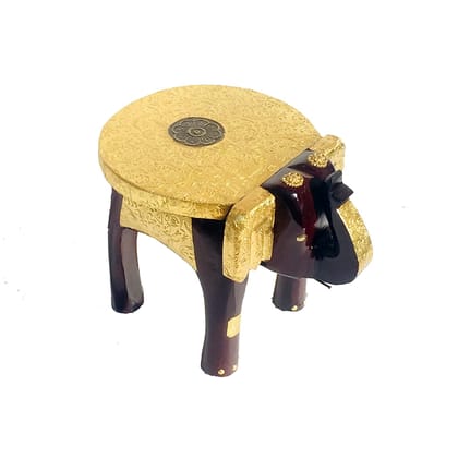 Creative Handicrafts Handcrafted and Wooden & Brass Elephant Stool, Cum Side Table, for Home/Office/Living or Bedroom Decor(ME007)