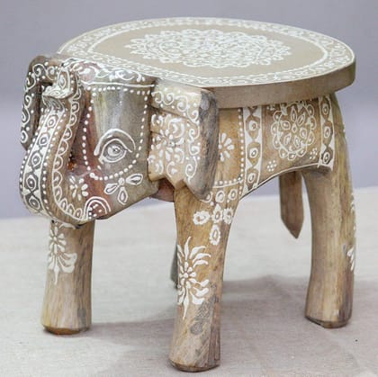 Creative Handicrafts Handcrafted and Hand-Painted Colorful Wooden Elephant Stool, Cum Side Table, for Home/Office/Living or Bedroom Decor(ME004)