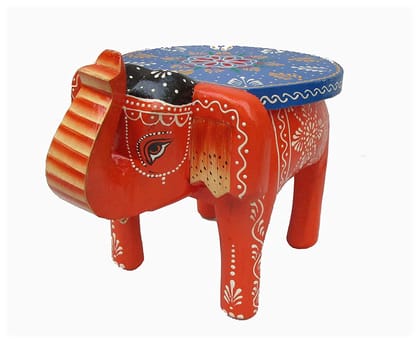 Creative Handicrafts Handcrafted and Hand-Painted Colorful Wooden Elephant Stool, Cum Side Table, for Home/Office/Living or Bedroom Decor