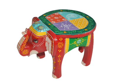 Creative Handicrafts Handcrafted and Hand-Painted Colorful Wooden Elephant Stool, Cum Side Table, for Home/Office/Living or Bedroom Decor(ME002)