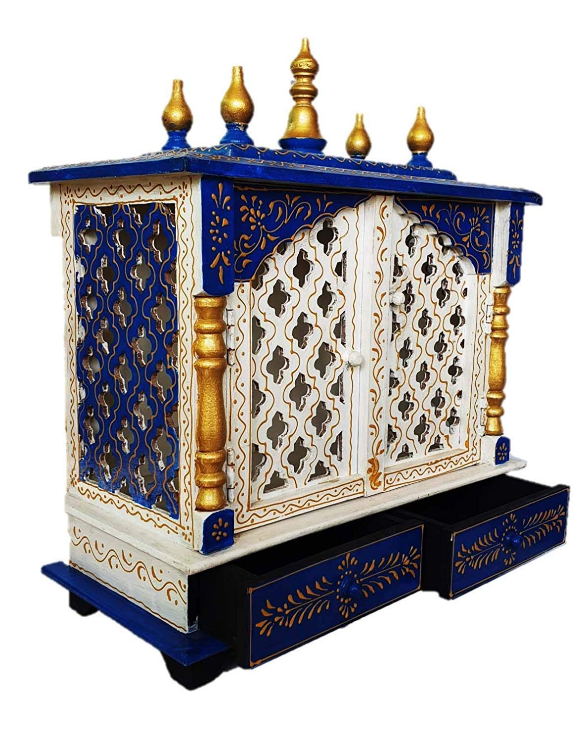 Creative Handicrafts Home Temple, Wooden Temple, Pooja Mandir for Home(White & Blue , 18x9x22 inches)