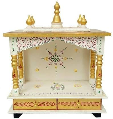 Creative Handicrafts Home Temple, Wooden Temple, Pooja Mandir for Home (White & Gold ,18x9x22 inches)