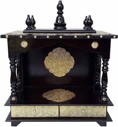 Creative Handicrafts Home Temple, Wooden Temple, Pooja Mandir for Home (Black & Gold, 18x9x22 inches)