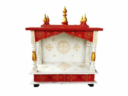 Creative Handicrafts Home Temple, Wooden Temple, Pooja Mandir for Home (White & Red, 18x9x22 inches)