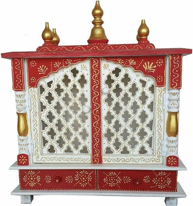 Creative Handicrafts Home Temple, Wooden Temple, Pooja Mandir for Home (Color- White & Red, 18x9x22 inches)