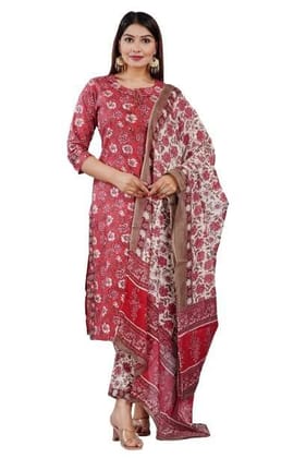 MANMAYEE  Women's Cotton Straight Cut Kurti With Pant & Dupatta | Straight Kurti   | Pink