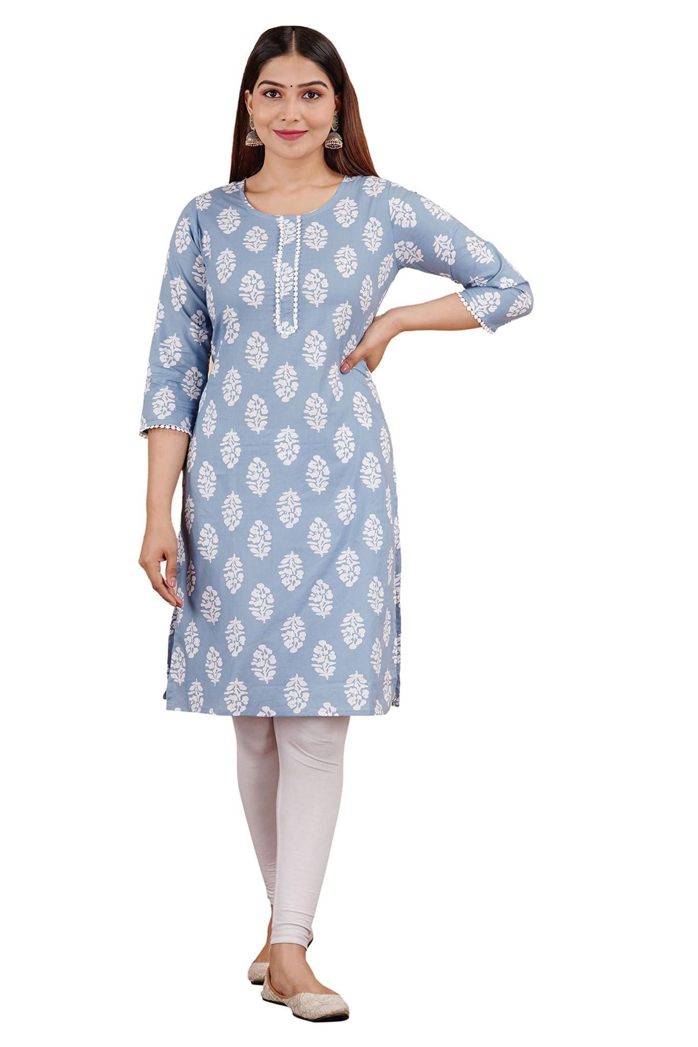 MANMAYEE Indian Tunic Top Women's Cotton Lace Work Calf Length Straight Kurti | Straight Kurti