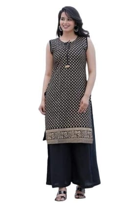 MANMAYEE  Women's Rayon Embroidery Straight Sleeveless Kurti with Palazzo | Kurti Set