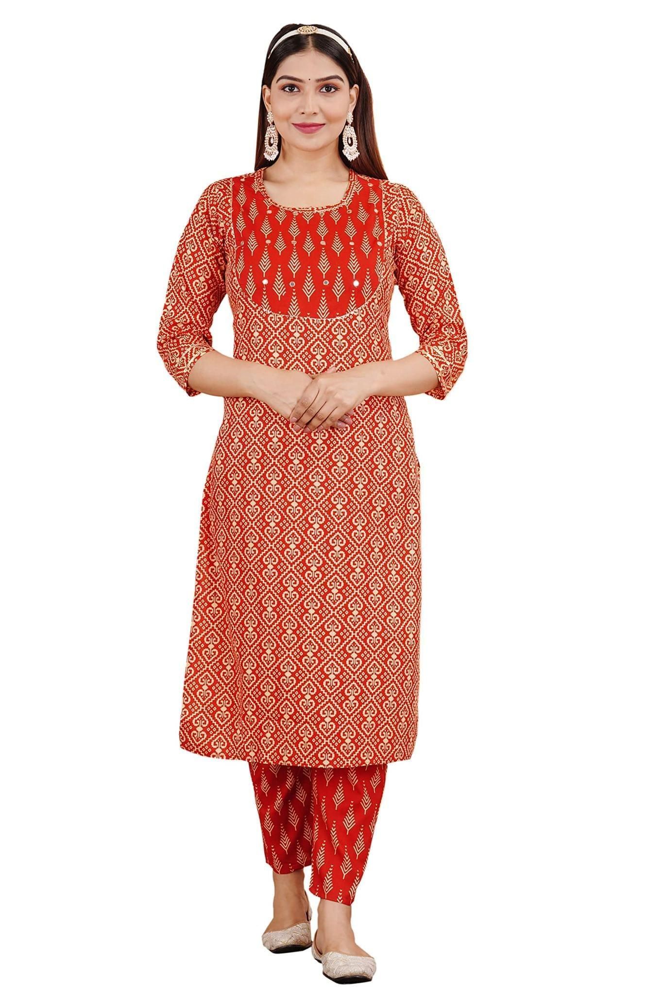 MANMAYEE  Women's Rayon Mirror Work On Yoke Straight Kurti with Pant & Dupatta | 3 Piece Kurti Set