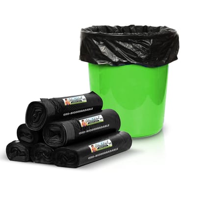 Grihalakshmi OXO-Biodegradable Trash Garbage Bags Medium (19in x21in)- Pack of 4 Bin Rolls (30Bags/roll). Waste Disposable Dustbin Bag Suitable For Flats/ Apartments / Offices plastic / polythin alternative.