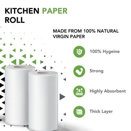 GrihaLakshmi Buy 3Ply why 2Ply | Kitchen Tissue/Towel Paper Rolls 60 Pulls Pack of 2 Rolls Multipurpose Eco-Friendly Super Absorbent Single Wipes 8x4inches