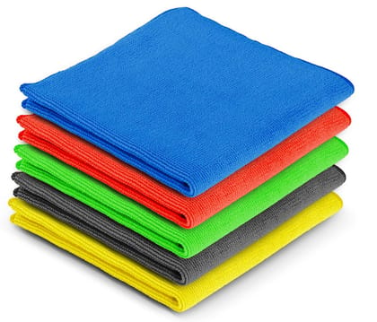 GrihaLakshmi Microfiber Highly Absorbent lint-Free Extra Thick Cleaning Cloths Multi-Purpose for Kitchen, Car, Window- Pack of 5, 40x40 cm, 340GSM Multi-Colour