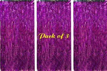 F C Fancy Creation Foil Fringe Curtain for Birthday, Anniversary,Baby Shower,Any Type of Decoration Backdrop Curtain, Metallic Finishing Foil Curtain (Pack of 3, Pink)