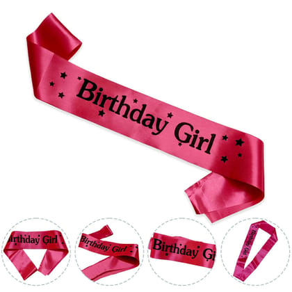 F C Fancy Creation Happy Birthday Silk Sash Pack of 1 Pink Glitter Girl Sash Princess Theme Party Decoration Item for Women
