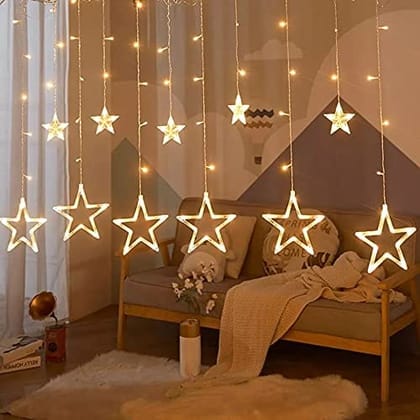 F C Fancy Creation Decorative Star Curtain LED Lights for Christmas, Wedding - 2.5 Meter (1 Curtain, 138 LED, 6+6 Star), Christmas Light Curtain, Christmas Star Lights, Best Gift for Christmas