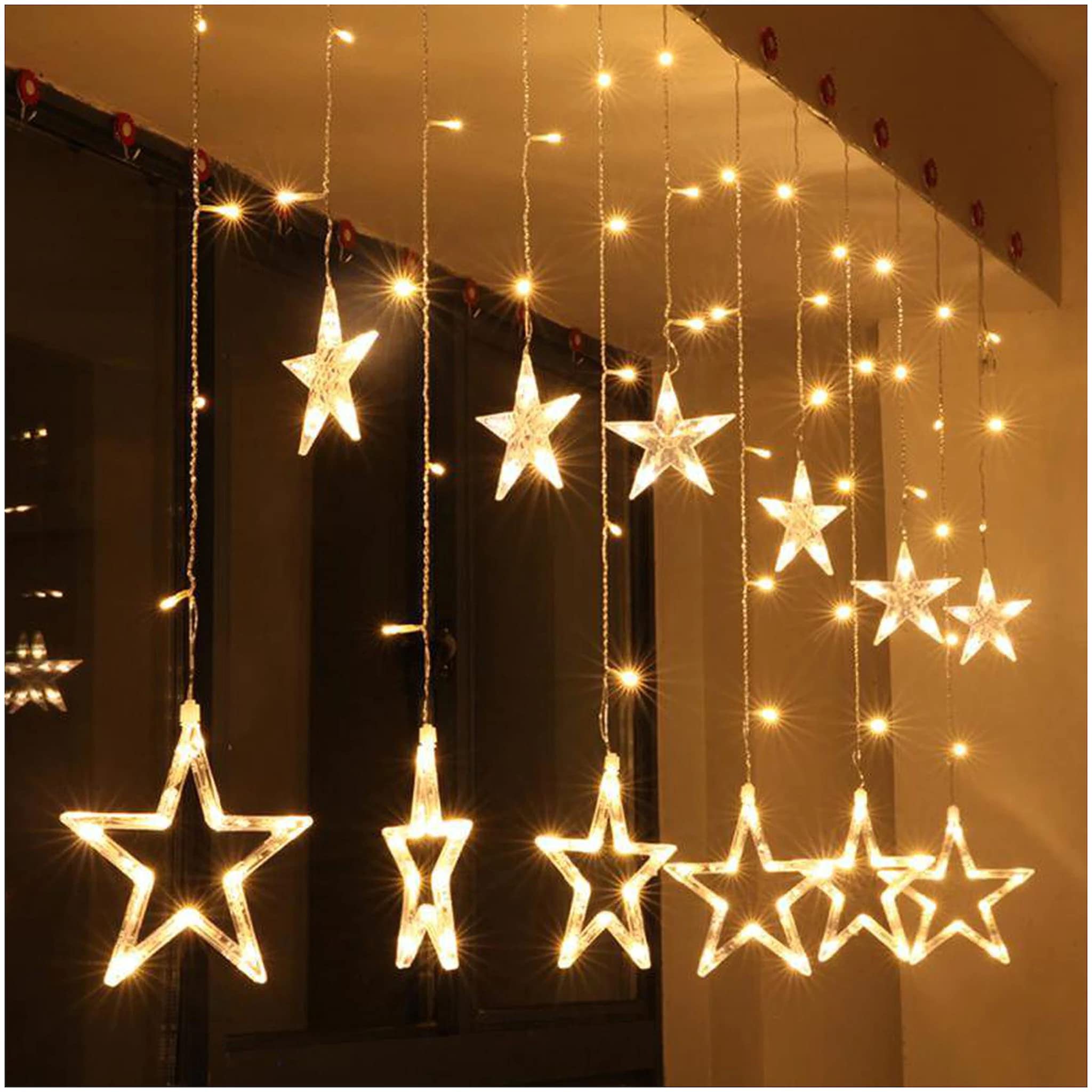 F C Fancy Creation Decorative Star Curtain LED Lights for Christmas, Wedding - 2.5 Meter (1 Curtain, 138 LED, 6+6 Star), Christmas Light Curtain, Christmas Star Lights, Best Gift for Christmas