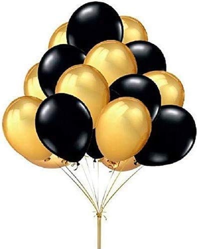 F C Fancy Creation Metallic Rubber Balloons For Birthday Decoration / Anniversary Party Decoration (10 Inch) (Pack of 200, Black and Gold)