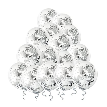 F C Fancy Creation Confetti Balloon for Birthday Theme Black Anniversary Celebration Wedding Party Decor Balloons (Silver)(Pack of 50)