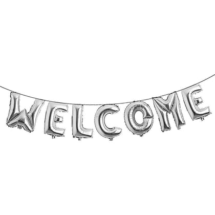 F C Fancy Creation Silver Letter Welcome Foil Balloon Welcome Baby/Inauguration Party Decoration Welcome Back Home Item Helium Balloon - Pack of 7 Balloons