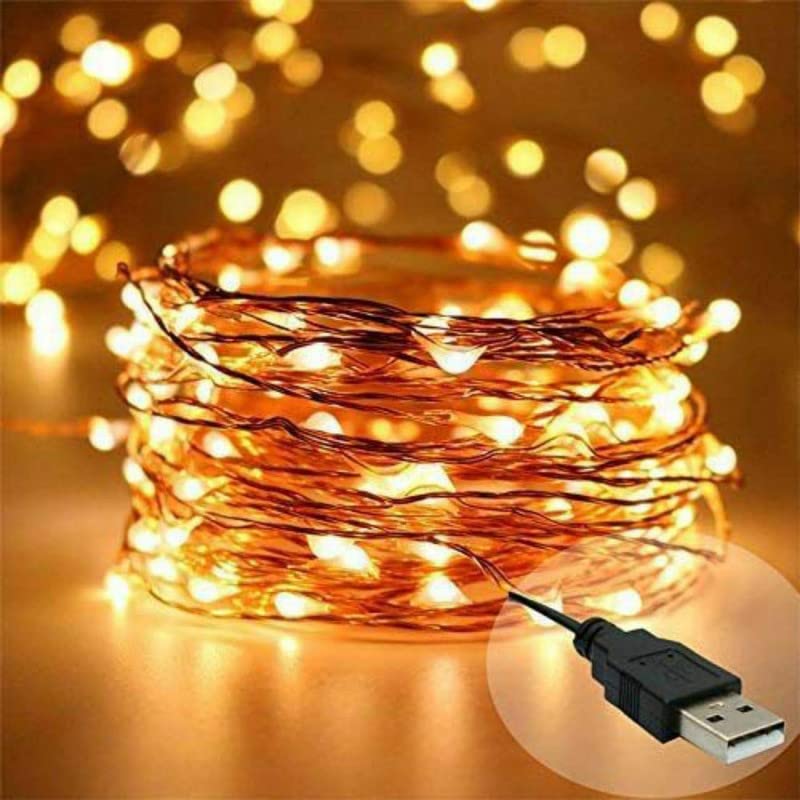 F C Fancy Creation USB 10 m Rice Light with 100 LED (Warm White), Copper Fairy String, 10 m Lights with USB Cable for Home Decoration, Party, Diwali Lights, Waterproof Decorative String Light