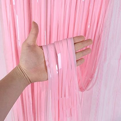 F C Fancy Creation Pastel Foil Fringe Pink Curtain for Birthday, Anniversaries, Graduation, Retirement, Baby Shower Decoration Items/Party Supplies Materials/Home Backdrop Decor(Pack of 2)