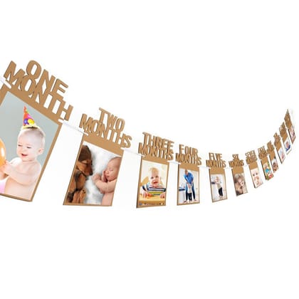 F C Fancy Creation 1st Birthday Bunting Garland Baby Photo Banner Baby 1-12 Month Photo Prop Party Bunting Decor Thickened Kraft Card Paper