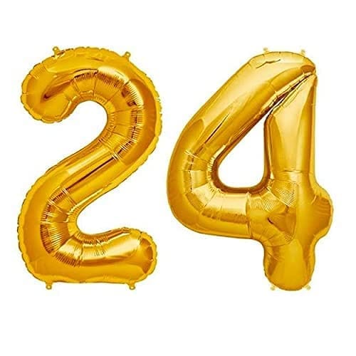 F C Fancy Creation Solid 24 Number Numeric Digit Gold Foil Balloon 16" Inch Party Decoration Supplies