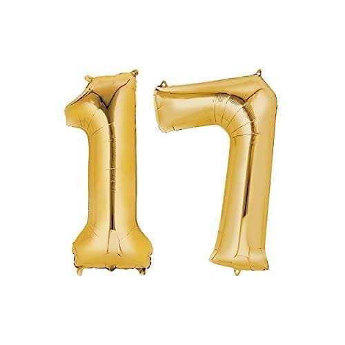 F C Fancy Creation Solid 17 Number Numeric Digit Gold Foil Balloon 16" Inch Party Decoration Supplies