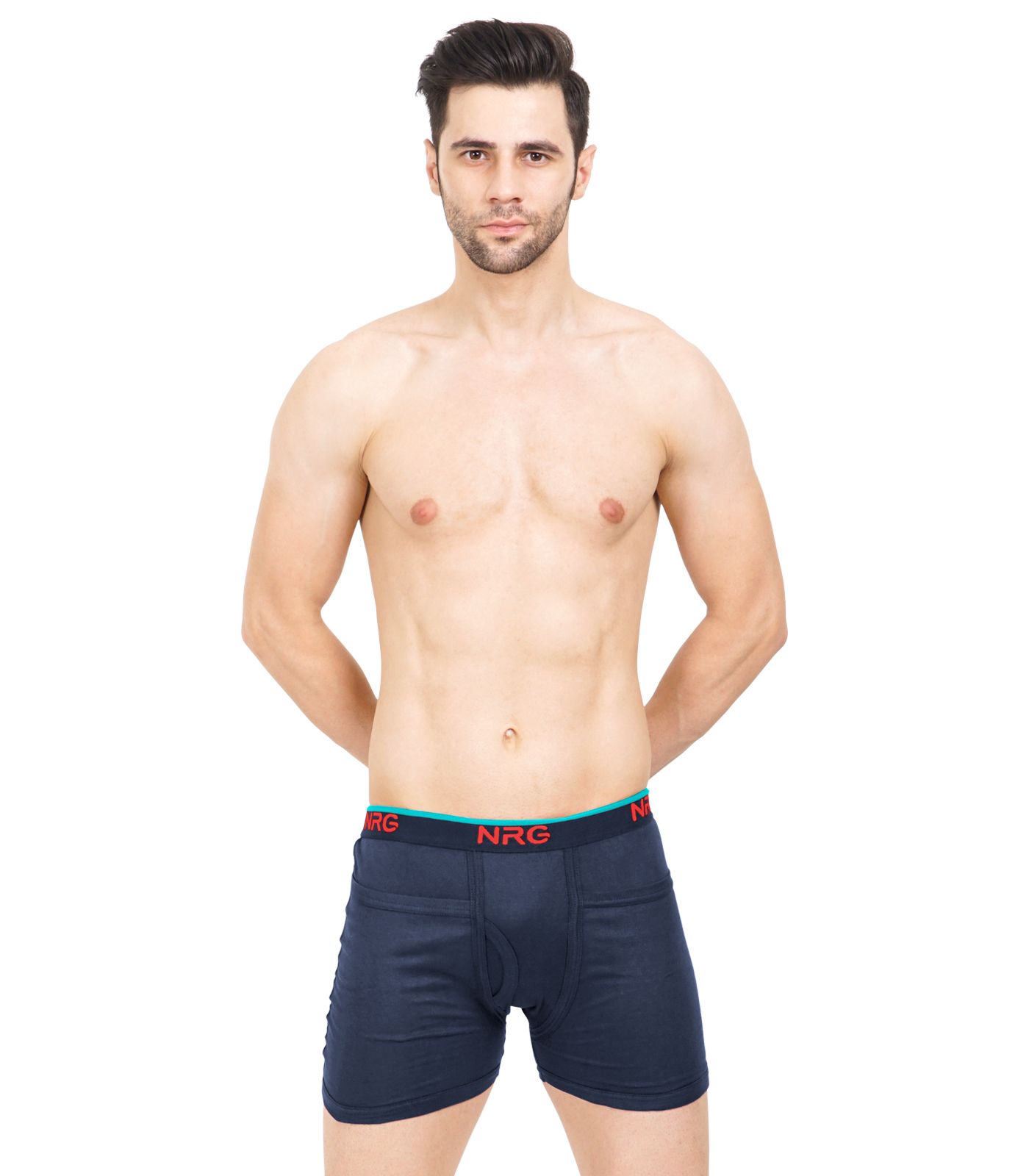 NRG Mens Cotton Assorted Colour Rib Pocket Trunks ( Pack of 1 Navy Blue ) G14