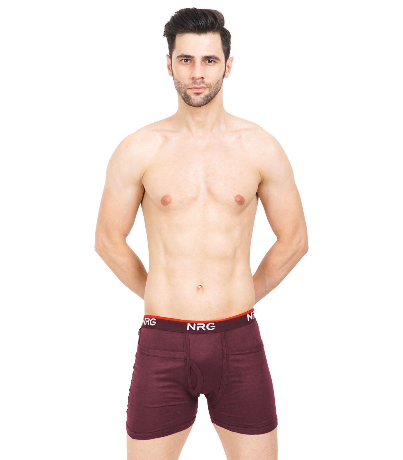 NRG Mens Cotton Assorted Colour Rib Pocket Trunks ( Pack of 1 Maroon ) G14