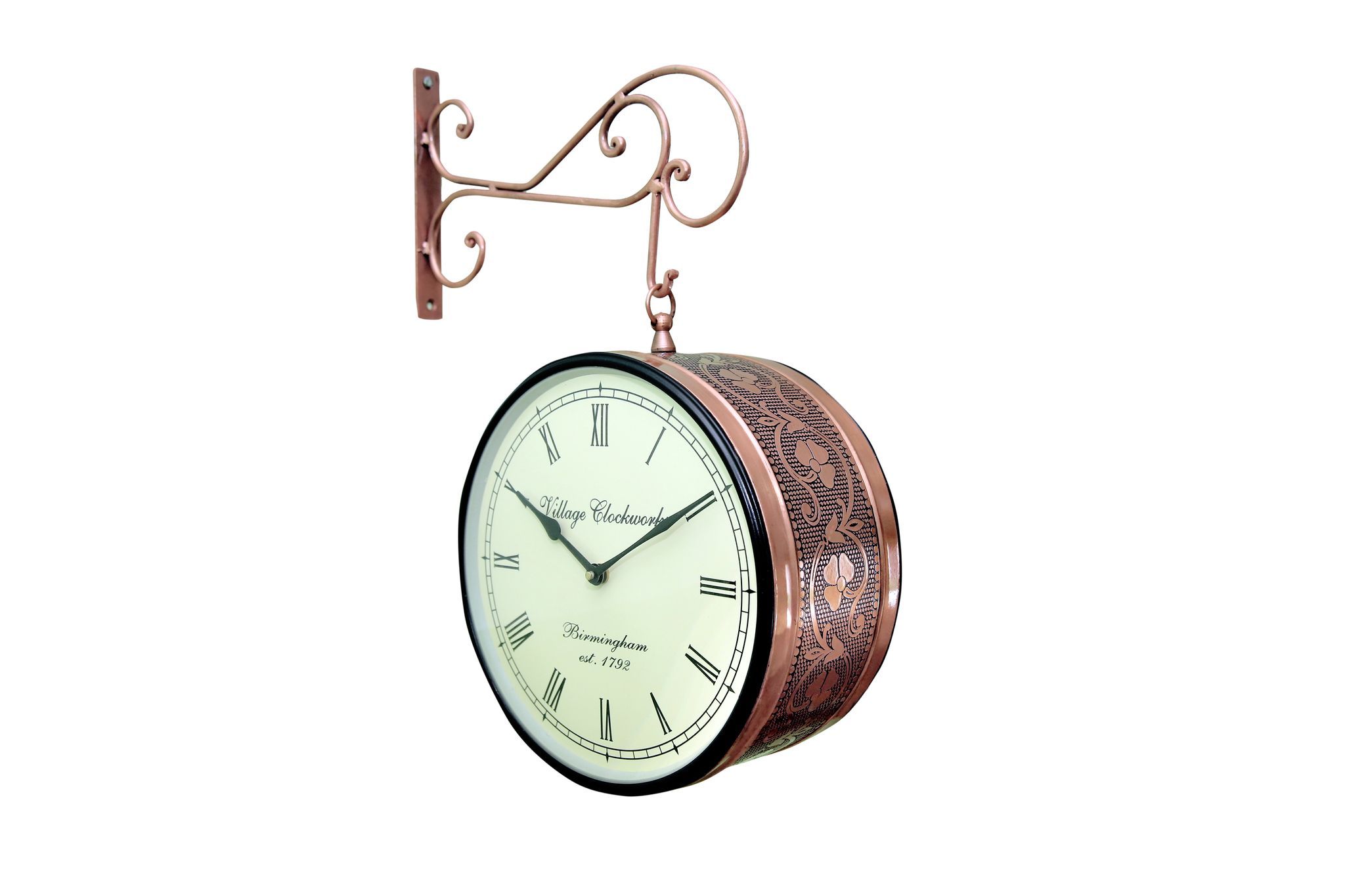 VaraArt Metal Analog Double Sided Vintage Station Wall Clock  (Dial-10 Inches Copper)