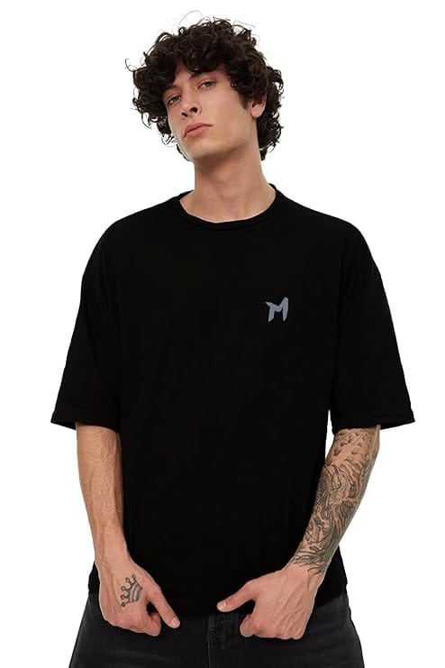 Mebadass Solid Baggy & Dropshoulder Oversized T-Shirt for Men