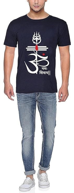 Mebadass Men's Cotton Stylish Half-Sleeves Casual Printed T-Shirt - Om Namah Shivaya Mahakal