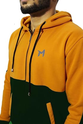 Mebadass Men's Relaxed Fit Stylish Color Blocked Zipper Hoodie with 2 Side Pocket