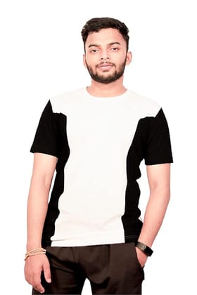 Mebadass Colorblock Crew Neck Halfsleeves Cotton Mens Stylish T-Shirt-Black White Center