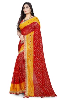 VRUNDA FASHION  Embroidered, Self Design Bandhani Georgette Saree with blouse  (Yellow)