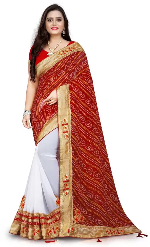 VRUNDA FASHION  Printed Bollywood Georgette Saree with blouse (White)