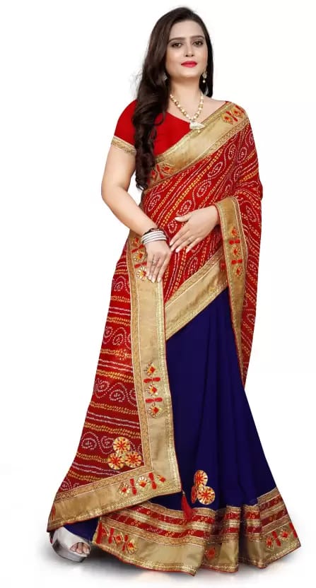 VRUNDA FASHION  Printed Bollywood Georgette Saree  with blouse(Blue)